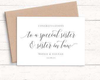 Gay Wedding Card for Sister and Sister in Law, Personalised Wedding Card Sister and Sister in Law, Congratulations Wedding Card Lesbian
