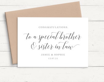 Personalised Wedding Card Brother and Sister in Law, Congratulations Wedding Card for Brother and Sister in Law, Calligraphy Wedding Card