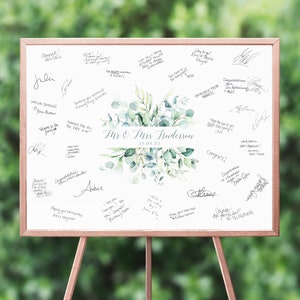 Enseigne de livre d'or de mariage eucalyptus aquarelle, affiche personnalisée de livre d'or de mariage, livre d'or de mariage alternatif impression verdure