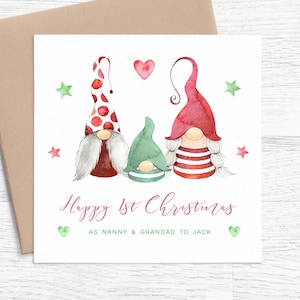 First Christmas as Grandparents Card Personalised, First Christmas as Nanny and Grandad Card Personalized, Grandparents Christmas Card Gnome
