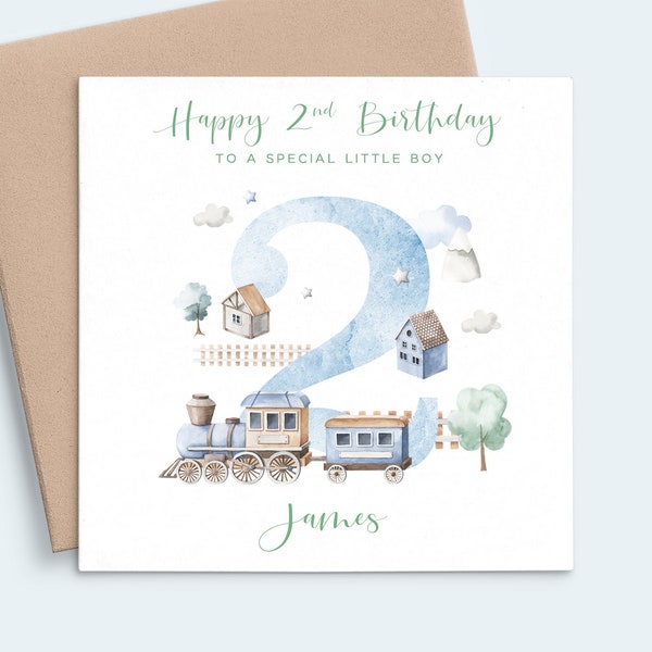 Boy 2nd Birthday Card Train, Grandson 2nd Birthday Card Son Train, Personalised Birthday Card 2 Year Old Boy, Second Birthday Card Age 2