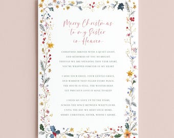 Personalised Christmas Grave Card Heavenly Sister, Custom To My Sister in Heaven at Christmas Memorial Card for Graveside, WITH HOLDER STAKE