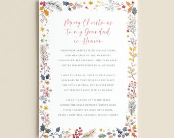 Personalised Christmas Grave Card Heavenly Grandad, Custom Grandpa in Heaven at Christmas Graveside Card for Cemetery, WITH HOLDER STAKE