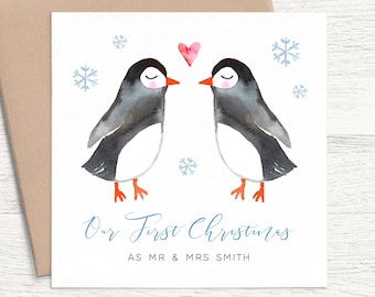Our First Christmas as Mr and Mrs Card, Personalised First Christmas Card Penguin, 1st Christmas Married, First Christmas as Husband Card