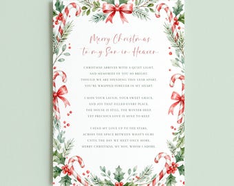 Personalised Christmas Grave Card Heavenly Son, Custom To My Son in Heaven at Christmas Memorial Card for Graveside, WITH HOLDER STAKE