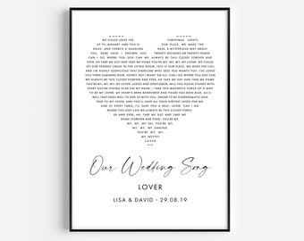 Wedding Song Lyrics Print Heart, Personalised Song Lyrics Wall Art, First Dance Song Gift Couple Wedding Gift, Custom Music Lyrics Poster