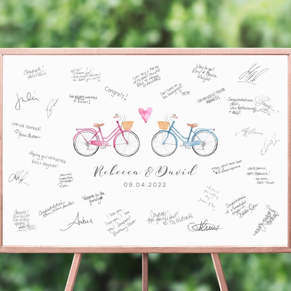 Watercolour Bikes Wedding Guest Book Sign, Alternative Wedding Guest Book Poster, Custom Bicycle Wedding Guest Book Personalised, UNFRAMED