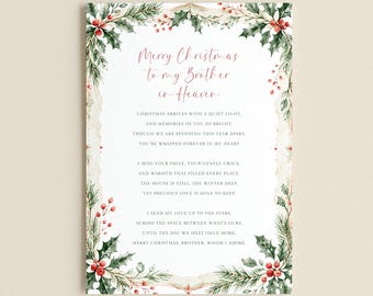 Personalised Christmas Grave Card Heavenly Brother, Custom Brother in Heaven at Christmas Graveside Card for Cemetery, WITH HOLDER STAKE