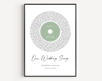 Wedding Song Lyrics Wall Art, Personalised Song Lyrics Print, Custom Vinyl Record Lyrics Poster, First Dance Song Gift Couple Wedding Gift