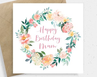 Flower Birthday Card Mum, Pretty Birthday Cards for Her, Happy Birthday Cards for Mom, Personalised Birthday Card for Mum, WITH ENVELOPE
