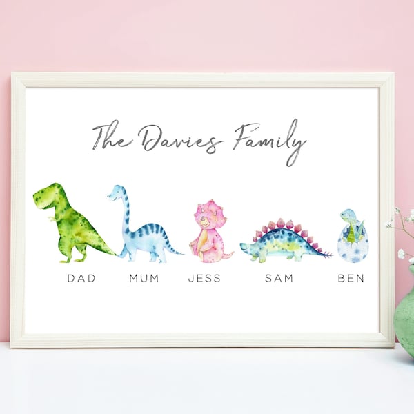 Dinosaur Family Print Animals, Personalised Family Picture, Housewarming Gift Personalized Family Gifts, Family Wall Art, UNFRAMED