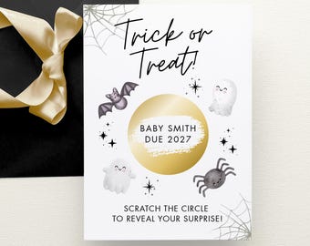 Halloween Scratch Off Pregnancy Announcement Card Personalised, Custom Halloween Pregnancy Announcement Card Grandparents, WITH ENVELOPE