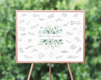 Watercolour Eucalyptus Wedding Guest Book Sign, Personalised Wedding Guest Book Poster, Alternative Wedding Guest Book Print Greenery