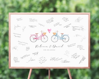 Watercolour Bikes Wedding Guest Book Sign, Alternative Wedding Guest Book Poster, Custom Bicycle Wedding Guest Book Personalised, UNFRAMED