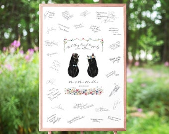 Cat Wedding Guestbook Alternative, Personalised Wedding Guest Book Poster,