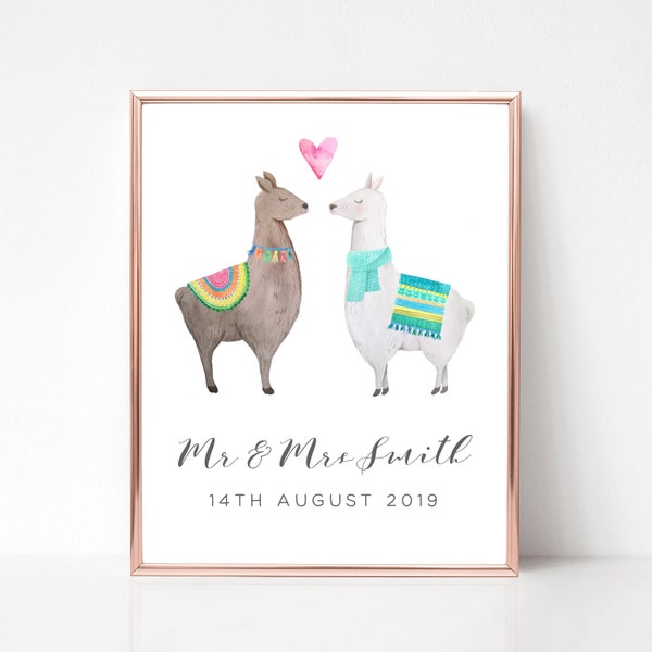 Wedding Print Personalised Couple Print, Llama Gifts for Couple Wedding Gifts, Personalized Newlywed Gift, Wedding Picture Gift, UNFRAMED