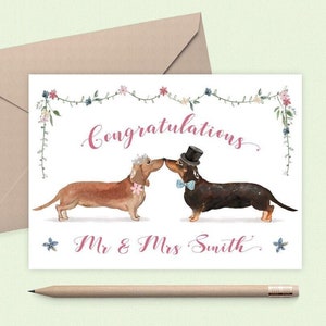 Mr and Mrs Wedding Card Personalized Wedding Card Dog, Personalised Wedding Card for Bride and Groom, Dachshund Wedding Card Congratulations