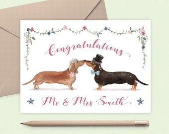 Mr and Mrs Wedding Card Personalized Wedding Card Dog, Personalised Wedding Card for Bride and Groom, Dachshund Wedding Card Congratulations