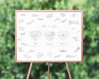 Met Engaged Married Map Guest Book Wedding, Alternative Wedding Guest Book Personalized, Personalised Wedding Guest Book Picture, UNFRAMED