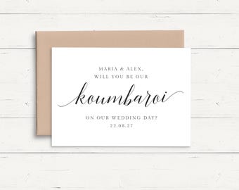 Tarjeta personalizada "¿Quieres ser nuestro Koumbaroi?", Tarjeta de propuesta de boda "¿Quieres ser mi Koumbaroi?" personalizada