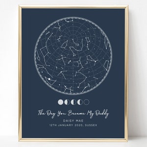 The Day You Became My Daddy, Personalized Gift for Dad, Custom Star Map Print, Star Map By Date, Night Sky Print, Constellation Map UNFRAMED