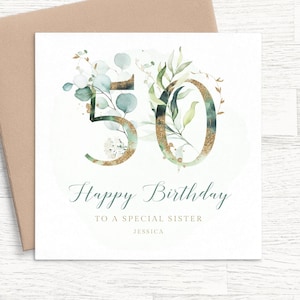 Carte 50e anniversaire pour soeur, carte d'anniversaire soeur personnalisée, carte 50e anniversaire belle-soeur, carte d'anniversaire personnalisée 50e soeur