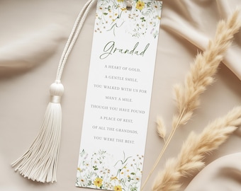 Personalised Remembrance Bookmark Grandad, Grandpa Memorial Bookmark Custom, Personalized Sympathy Book Marks Laminated, WITH TASSEL