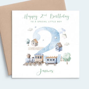 Boy 2nd Birthday Card Train, Grandson 2nd Birthday Card Son Train, Personalised Birthday Card 2 Year Old Boy, Second Birthday Card Age 2 image 1