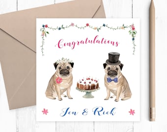Pug Wedding Card for Bride and Groom, Mr and Mrs Wedding Card Dog, Dog Wedding Card Personalised, Personalized Wedding Card Congratulations
