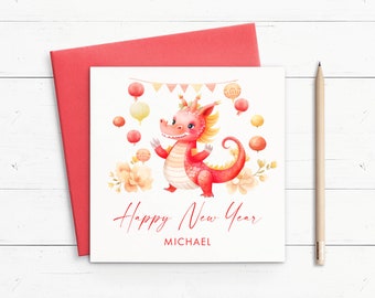 Happy Chinese New Year Card Dragon, Personalised Chinese New Year 2024 Card, Lunar New Year Card 2024, Dragon Chinese New Year Card 2024