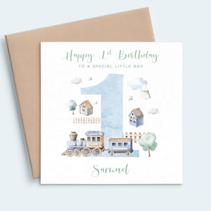 Train premier anniversaire carte petit-fils, neveu 1er anniversaire carte personnalisé, premier anniversaire carte garçon 1 an, fils 1er anniversaire carte train
