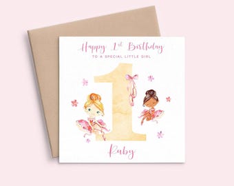 Ballerina First Birthday Card Girl, Granddaughter 1st Birthday Card Personalised First Birthday Card Daughter, Niece Birthday Card 1 Year