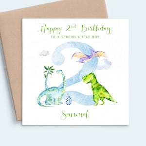 Personalised 2nd Birthday Card Dinosaur, Second Birthday Card Age 2 Boy, Grandson 2nd Birthday Card 2 Year Old Son, 2nd Birthday Card Nephew