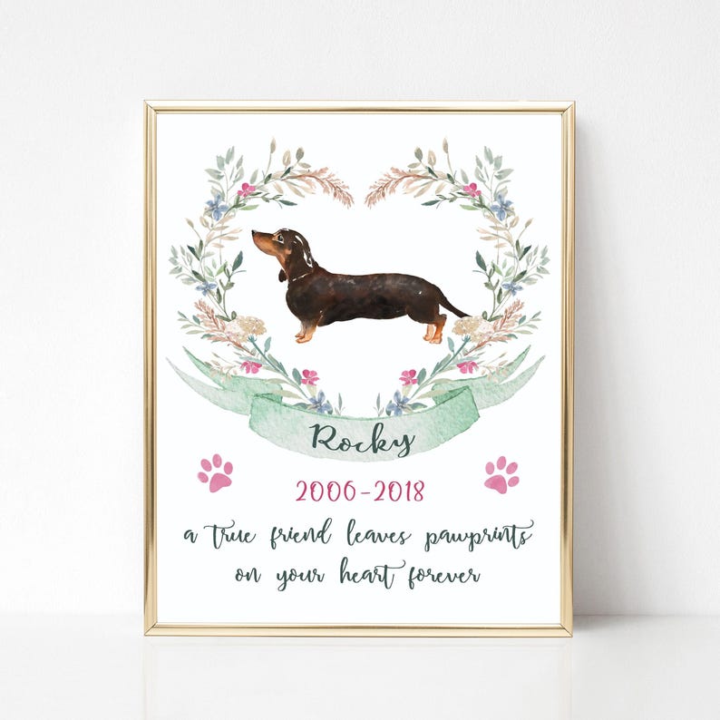 Dog Remembrance Gift, Dachshund Memorial Wall Art, Pet Memorial Picture, Sausage Dog Print, Dog Memorial Gifts Personalized, UNFRAMED afbeelding 1