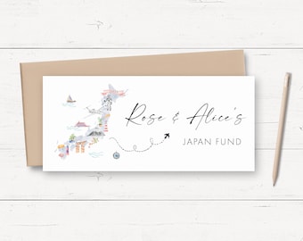 Japan Travel Money Wallet, Personalised Travel Fund Cash Wallet, Money Gift Card for Holiday Money Wallet, Travel Money Holder Envelopes