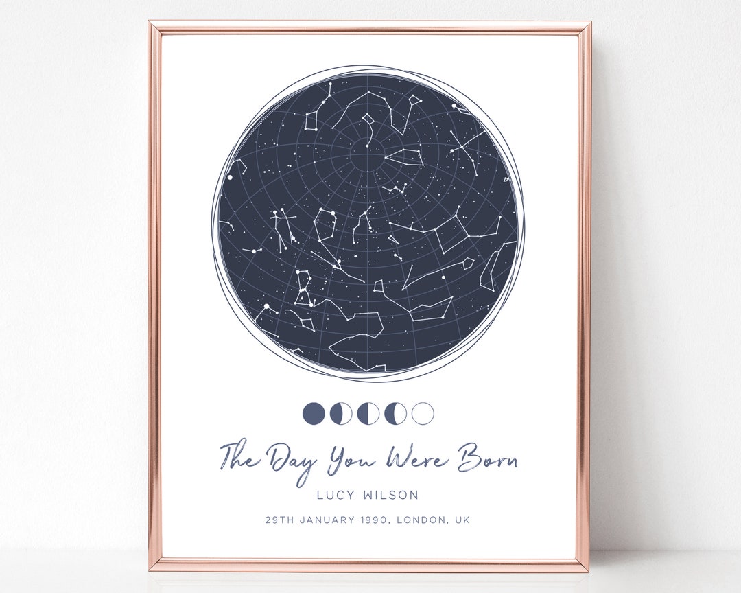 The Day You Were Born Star Map by Date, Personalized Constellation Print Birthday Gift for Her