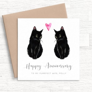 Black Cat Anniversary Card for Girlfriend, Cute Anniversary Card Wife, Pun Anniversary Card Cat, Personalised Anniversary Card for Her