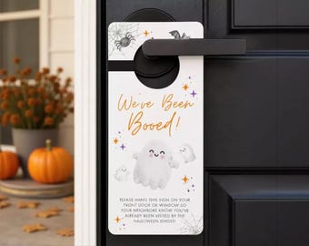 Printable Halloween You've Been Booed Door Hanger Template Canva, Editable We've Been Booed Door Hanger Digital Download