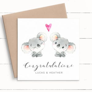 Koala-Hochzeitskarte personalisiert, personalisierte Hochzeitskarte Glückwünsche, Braut- und Bräutigamkarte für Paar, Tierhochzeitskarte Herr und Frau