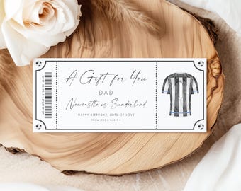 Newcastle Ticket Personalised, Football Ticket Gift Envelope, Stadium Tour Ticket, Football Game Ticket, Football Stadium Tour Voucher Black
