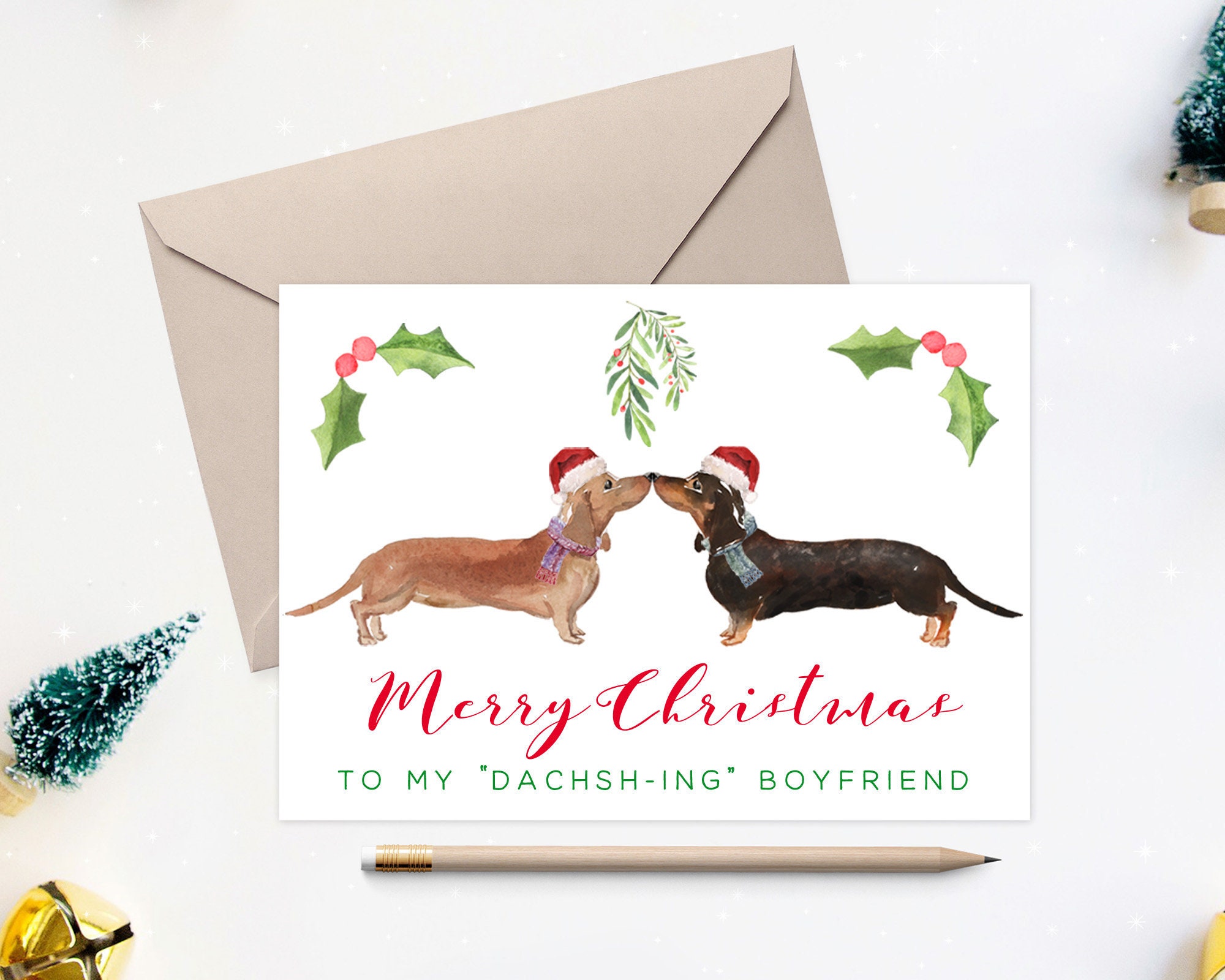Sausage Dog Christmas Card for Boyfriend Christmas Card Cute Etsy