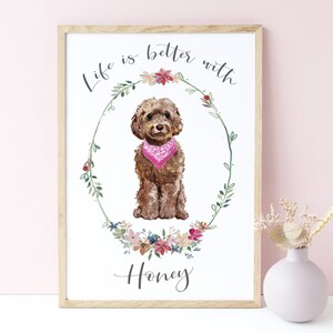 Brown Cockapoo Art, Dog Lover Gift Personalized Dog Wall Art Cockapoo Dog Print Personalised, Cockapoo Print, Cockapoo Gift, UNFRAMED