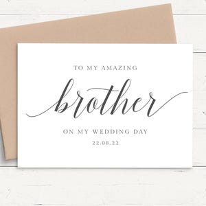 À mon frère, le jour de mon mariage, carte Frère, carte de mariage personnalisée, carte du frère de la mariée, cartes de remerciement personnalisées pour le jour du mariage