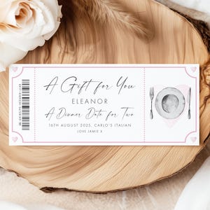 Personalised Dinner Voucher Birthday, Dinner Date Ticket Invitation, Custom Dinner Date Coupon, Dinner Date Voucher, Dinner Ticket Print