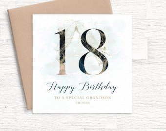 Personalised 18th Birthday Card for Grandson, Grandson 18th Birthday Card for Boys, Personalized 18th Birthday Card Grandson