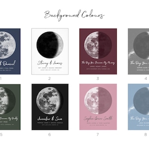 Personalized Moon Phase Print, Personalised Engagement Gift for Couple, Custom Moon Phase by Date, Watercolor Moon Print Phase, UNFRAMED image 5