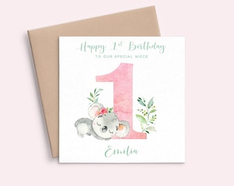 Koala 1st Birthday Card Girl, Koala First Birthday Card Daughter, Animal Birthday Card 1 Year Old, Happy First Birthday Card Personalised