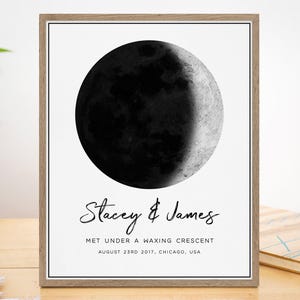 Personalized Moon Phase Print, Personalised Engagement Gift for Couple, Custom Moon Phase by Date, Watercolor Moon Print Phase, UNFRAMED image 3
