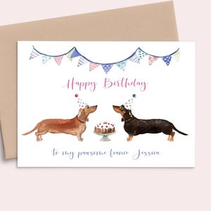 Niedliche Dackel Geburtstagskarte für Verlobte Geburtstagskarte personalisiert, alles Gute zum Geburtstagkarte für ihren Hund, Dackel Geburtstagskarte Verlobte