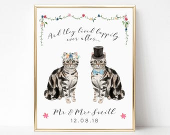 Wedding Print Personalised Cat Print, Bride and Groom Gift, Cat Wedding Gift, Cat Lover Gift Personalized Wedding Gifts for Couple, UNFRAMED